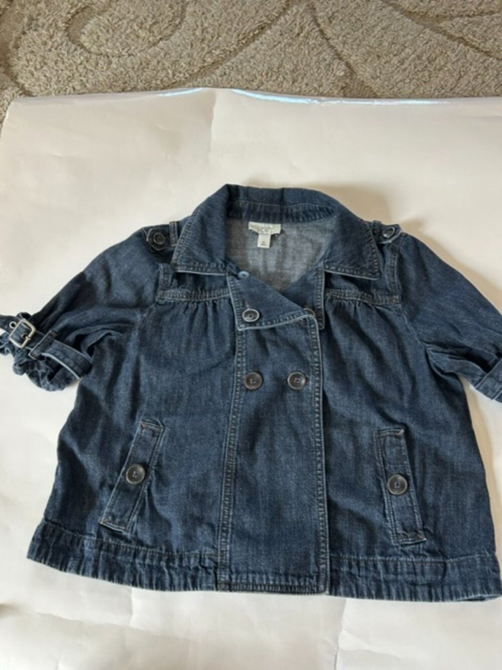 Ann Taylor LOFT Women Dark Denin Wash Double Breasted Jacket Size M Like New